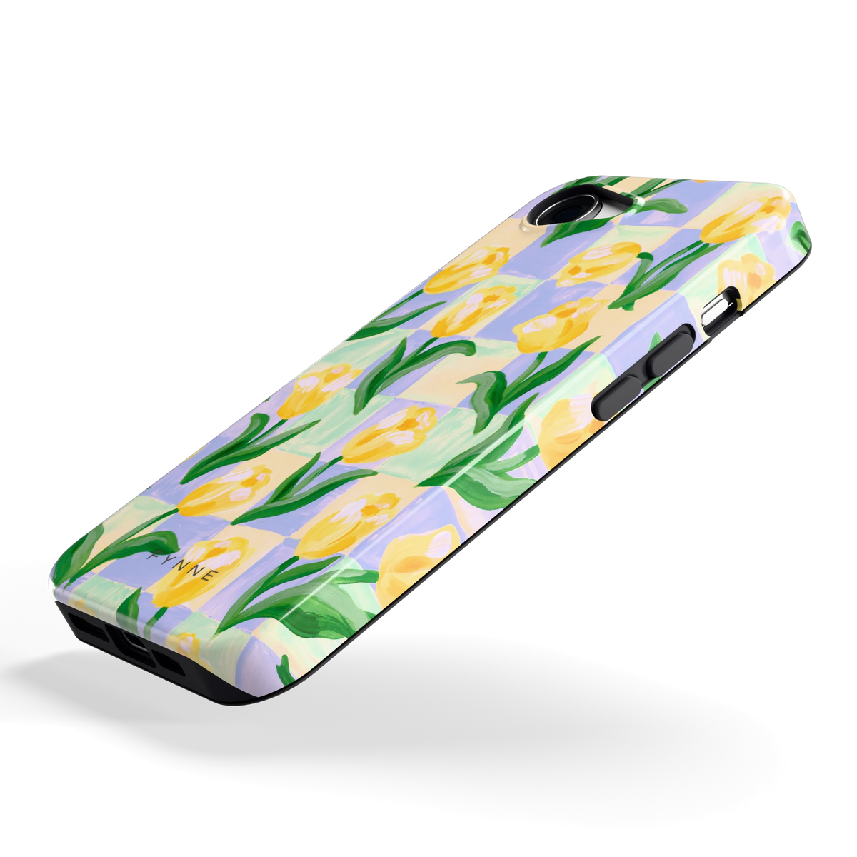 Tulpen Schaakbord hoesje voor iPhone 16e, schuin
