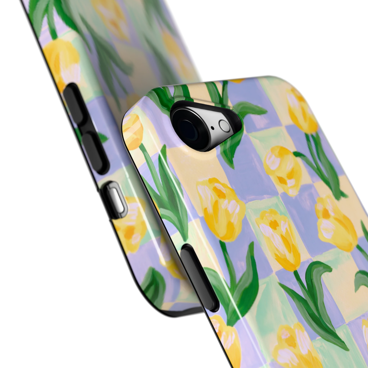 Tulpen Schaakbord hoesje voor iPhone 16e, close-up