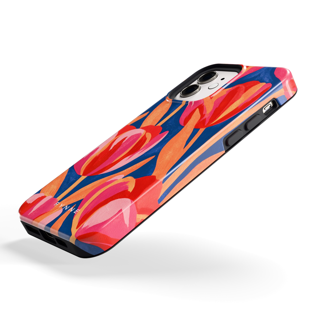 Geschilderde tulpen hoesje voor iPhone 12, schuin