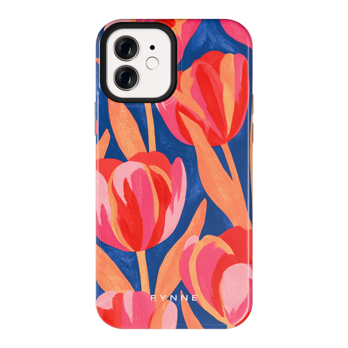 Geschilderde tulpen hoesje voor iPhone 12, achterkant
