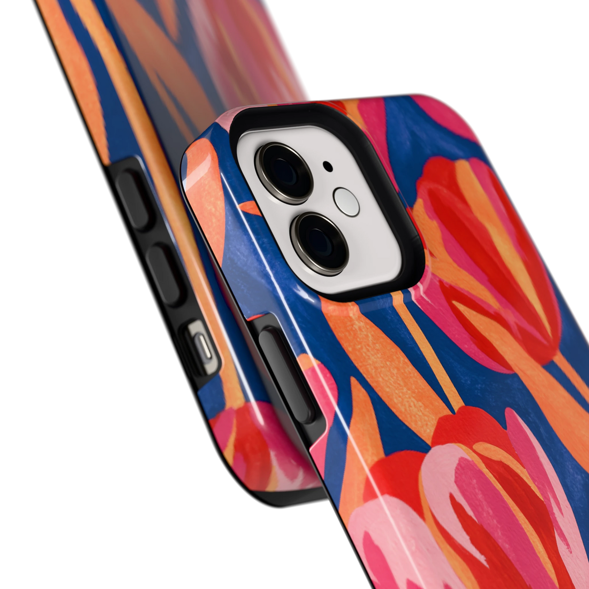 Geschilderde tulpen hoesje voor iPhone 12, close-up