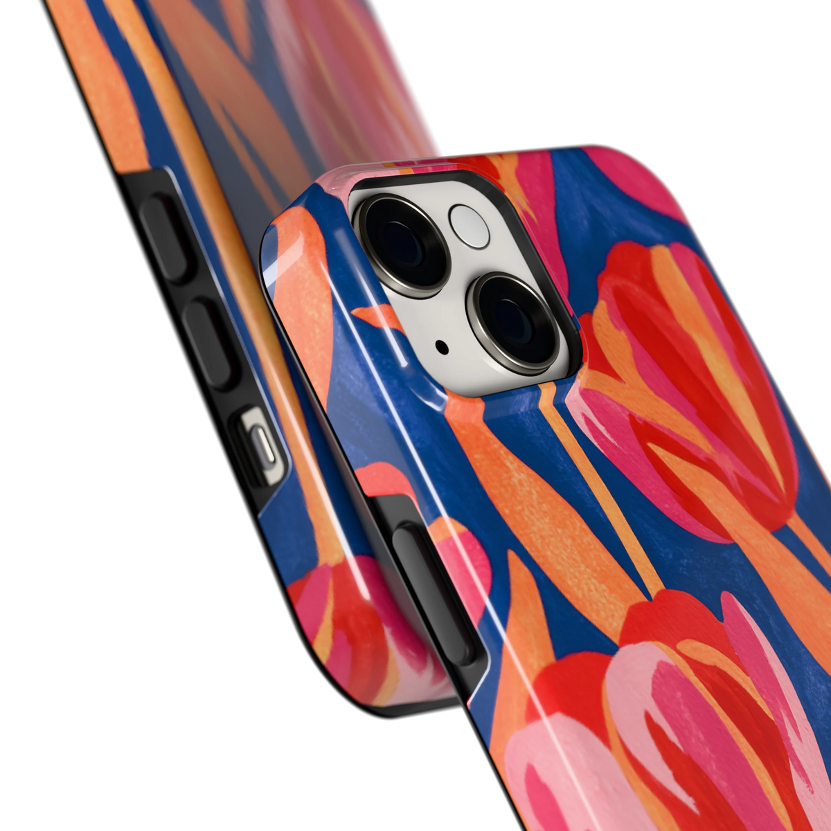 Geschilderde tulpen hoesje voor iPhone 14, close-up