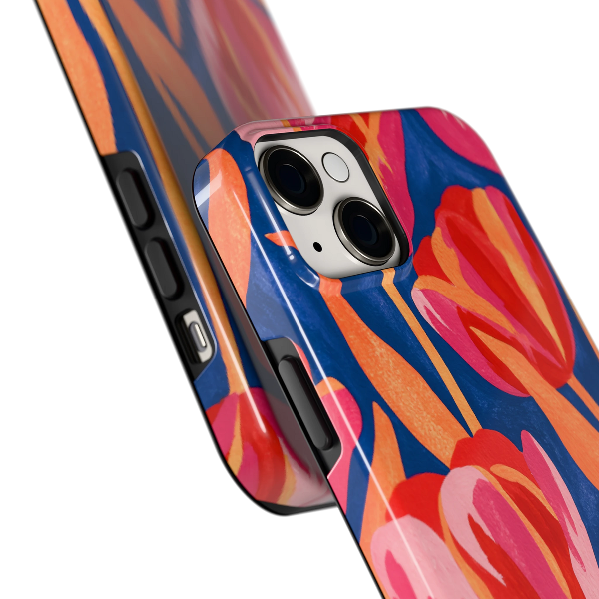 Geschilderde tulpen hoesje voor iPhone 14 Plus, close-up