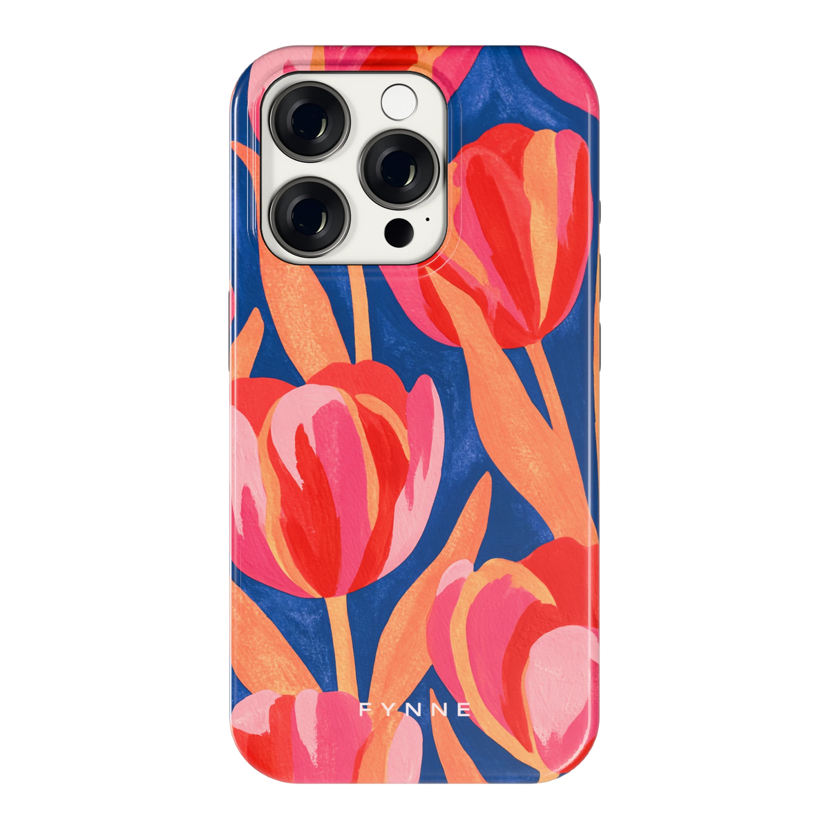 Geschilderde tulpen hoesje voor iPhone 15 Pro, achterkant