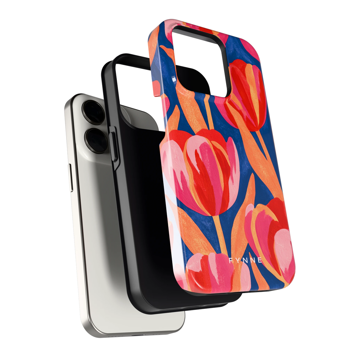 Geschilderde tulpen hoesje voor iPhone 15 Pro, los van de telefoon