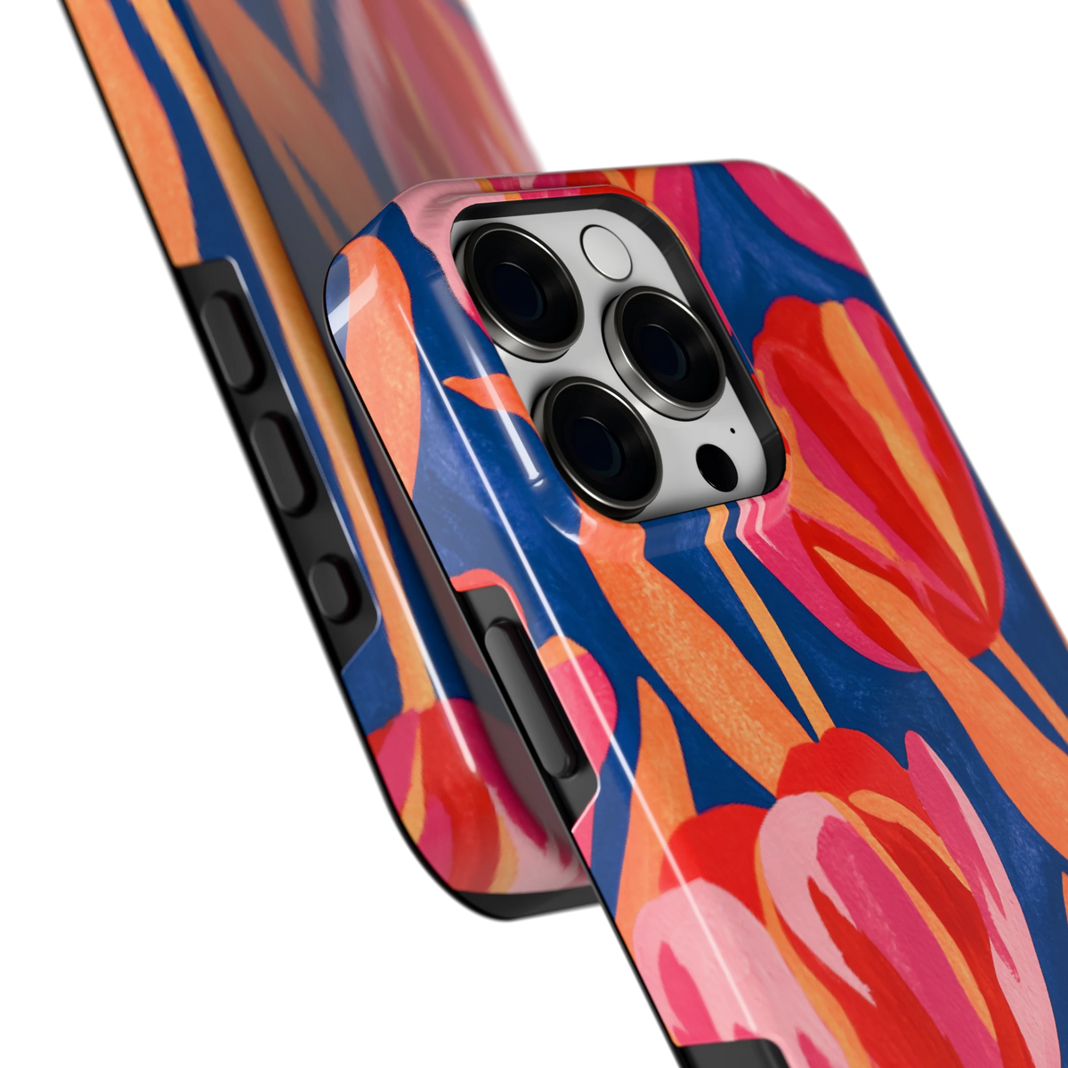 Geschilderde tulpen hoesje voor iPhone 16 Pro Max, close-up