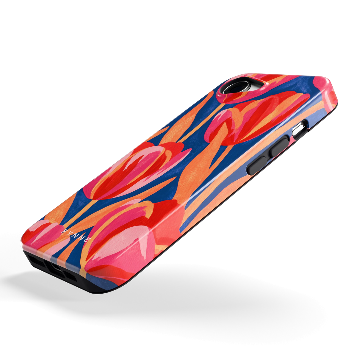 Geschilderde tulpen hoesje voor iPhone 16e, schuin