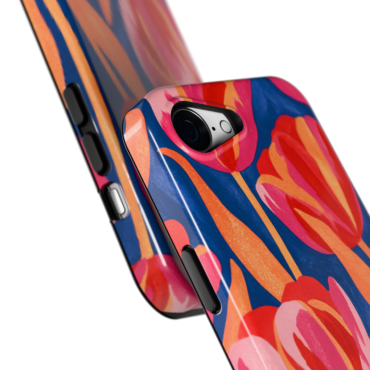 Geschilderde tulpen hoesje voor iPhone 16e, close-up