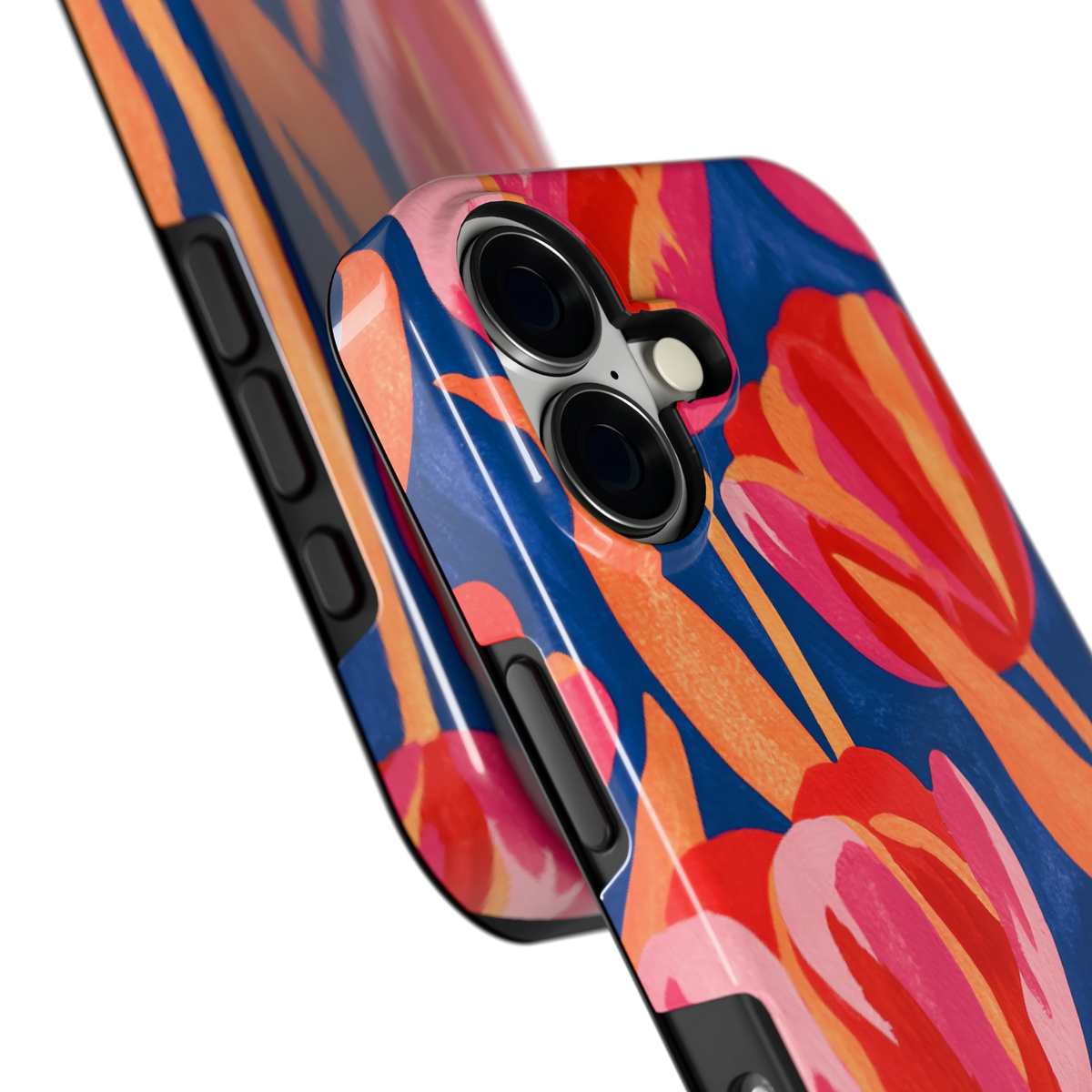 Geschilderde tulpen hoesje voor iPhone 17, close-up