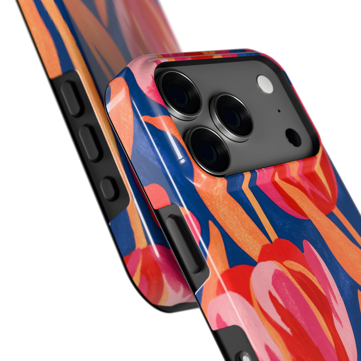 Geschilderde tulpen hoesje voor iPhone 18 Pro, close-up