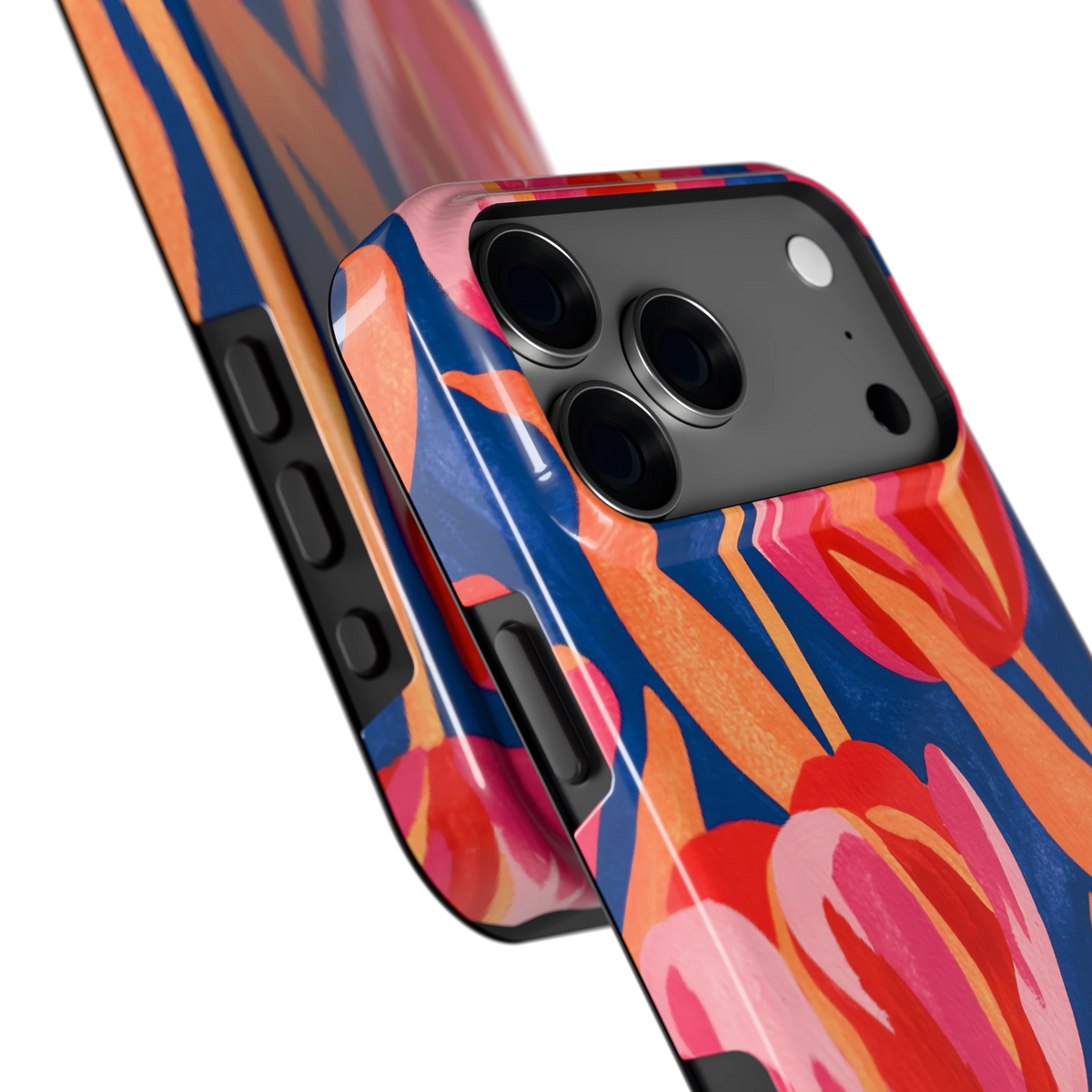 Geschilderde tulpen hoesje voor iPhone 18 Pro Max, close-up