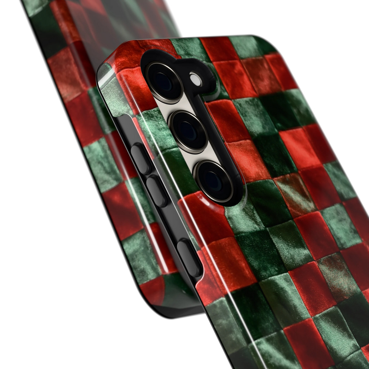 Patchwork met fluweellook hoesje voor Galaxy S23, close-up