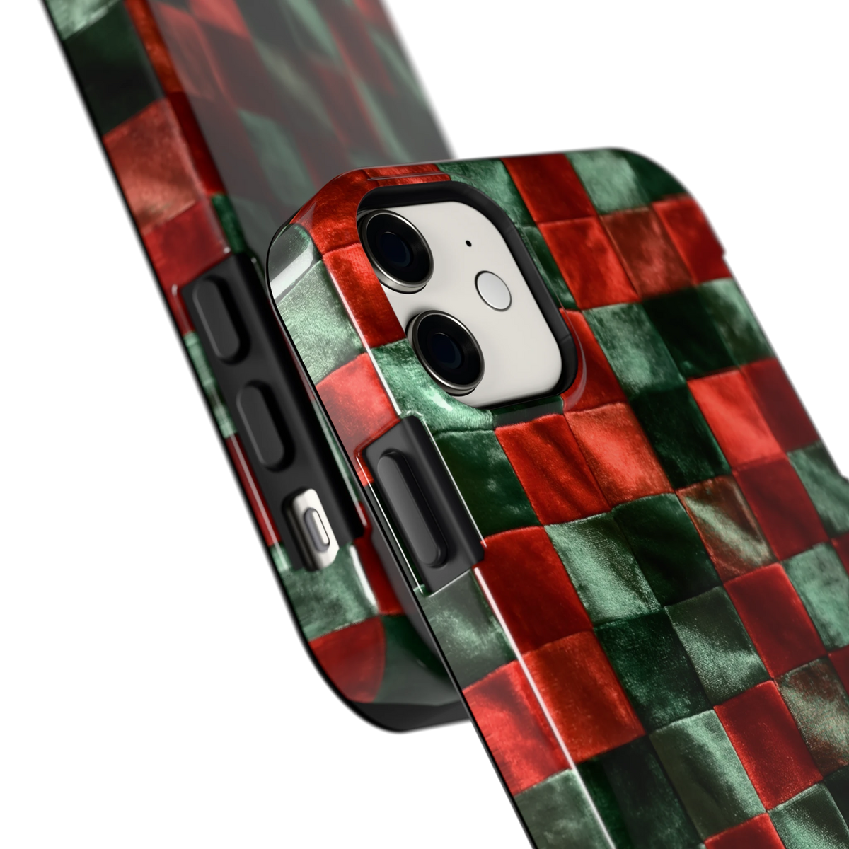 Patchwork met fluweellook hoesje voor iPhone 11, close-up