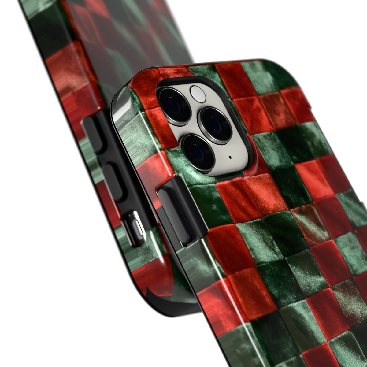 Patchwork met fluweellook hoesje voor iPhone 11 Pro, close-up