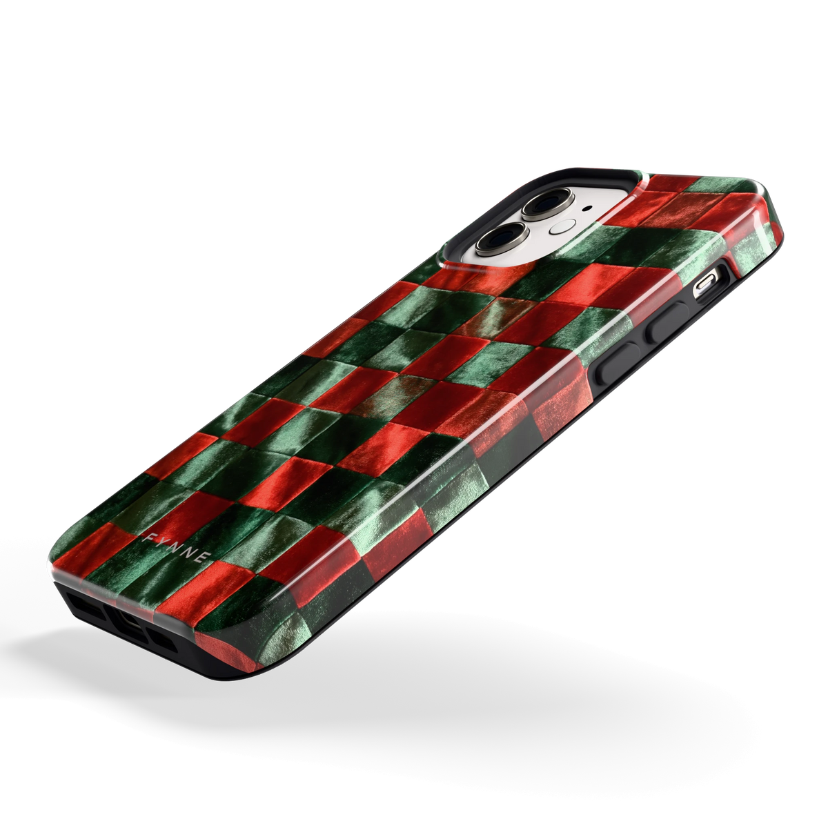 Patchwork met fluweellook hoesje voor iPhone 12, schuin