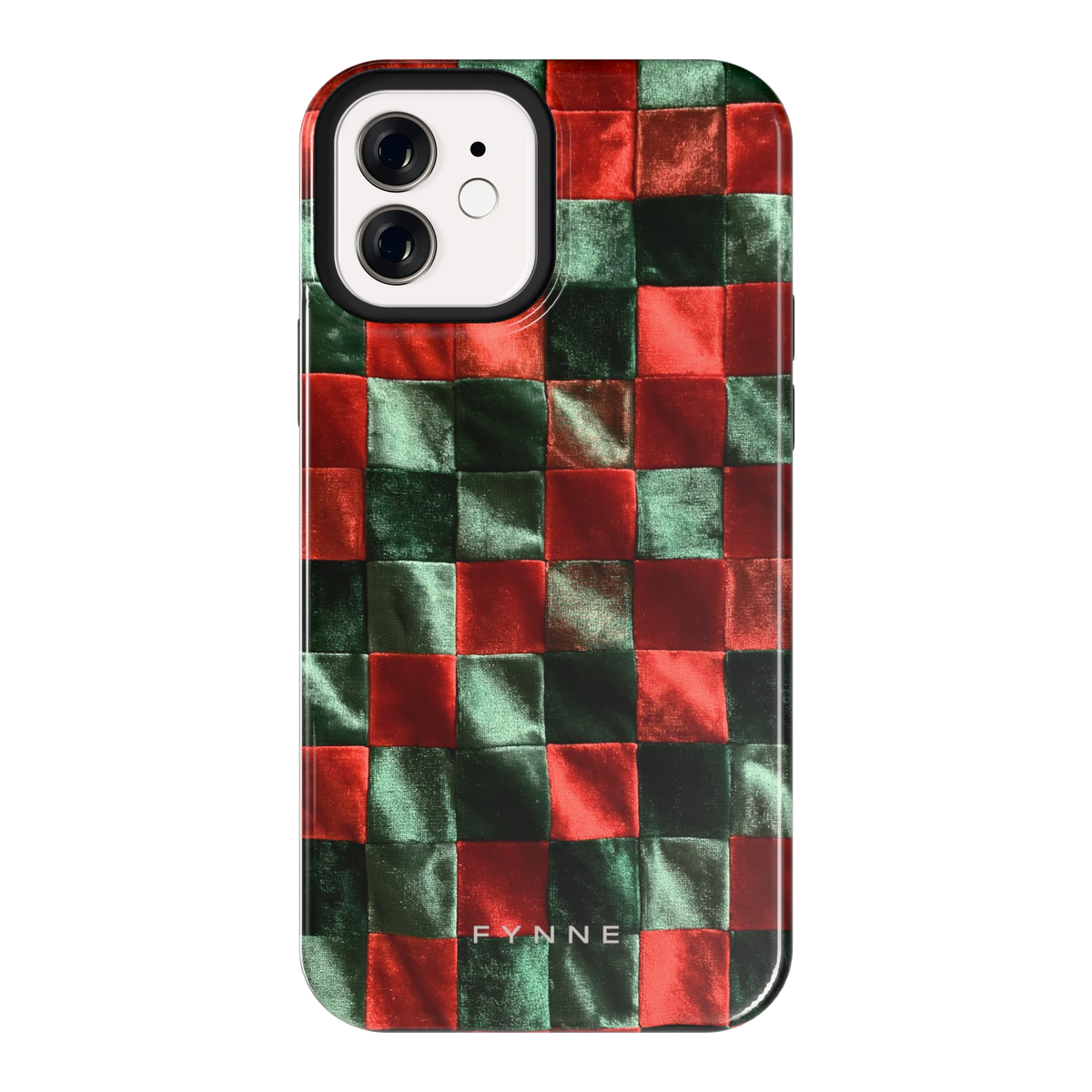 Patchwork met fluweellook hoesje voor iPhone 12, achterkant