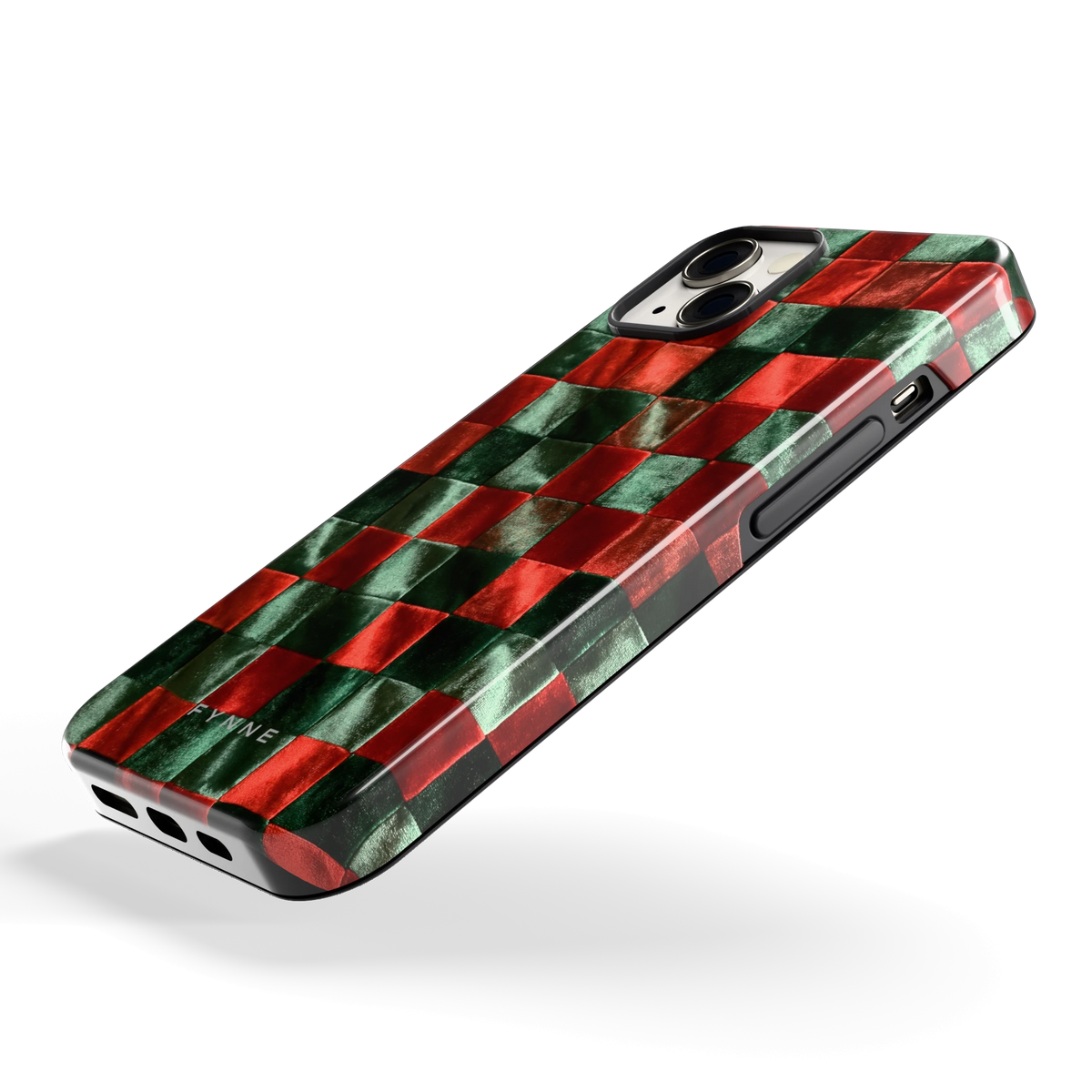Patchwork met fluweellook hoesje voor iPhone 13, schuin