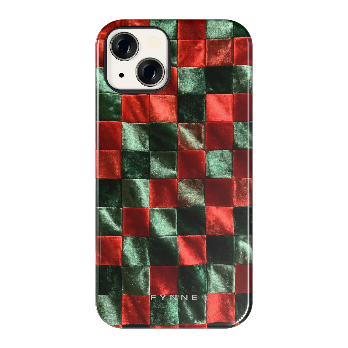 Patchwork met fluweellook hoesje voor iPhone 13, achterkant