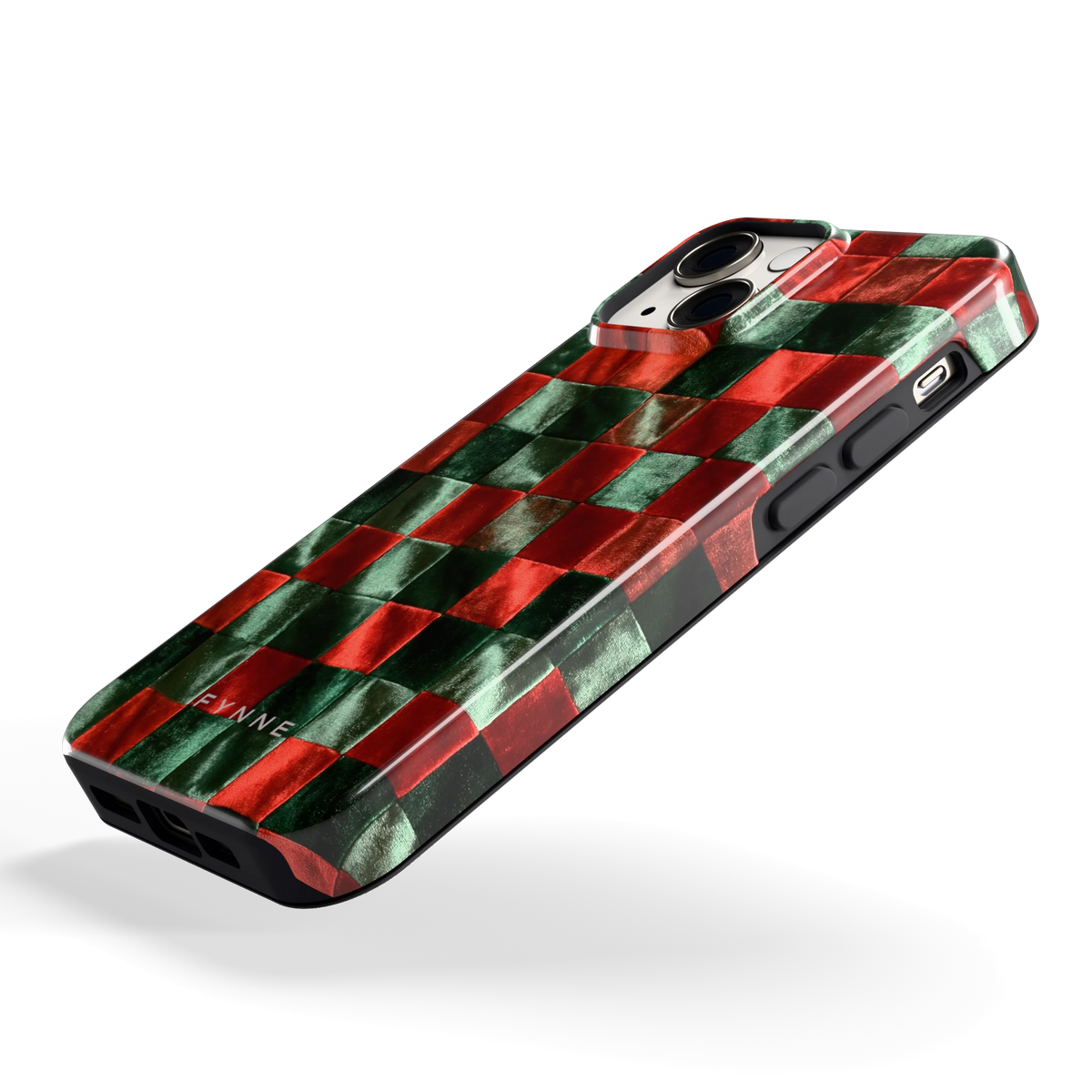 Patchwork met fluweellook hoesje voor iPhone 13 mini, schuin