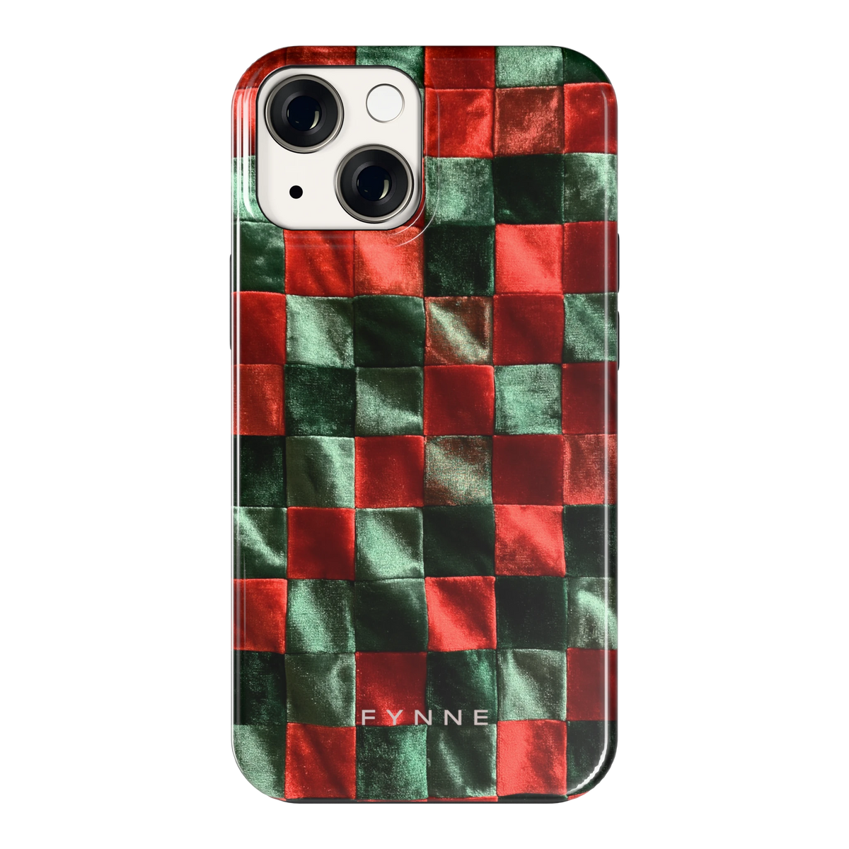 Patchwork met fluweellook hoesje voor iPhone 13 mini, achterkant