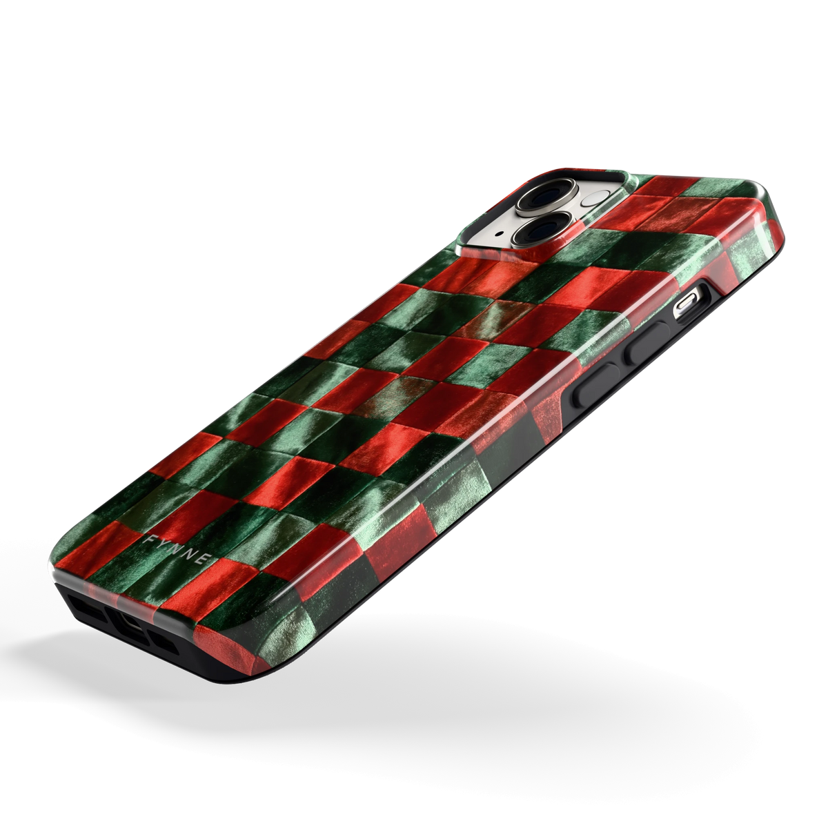 Patchwork met fluweellook hoesje voor iPhone 14, schuin