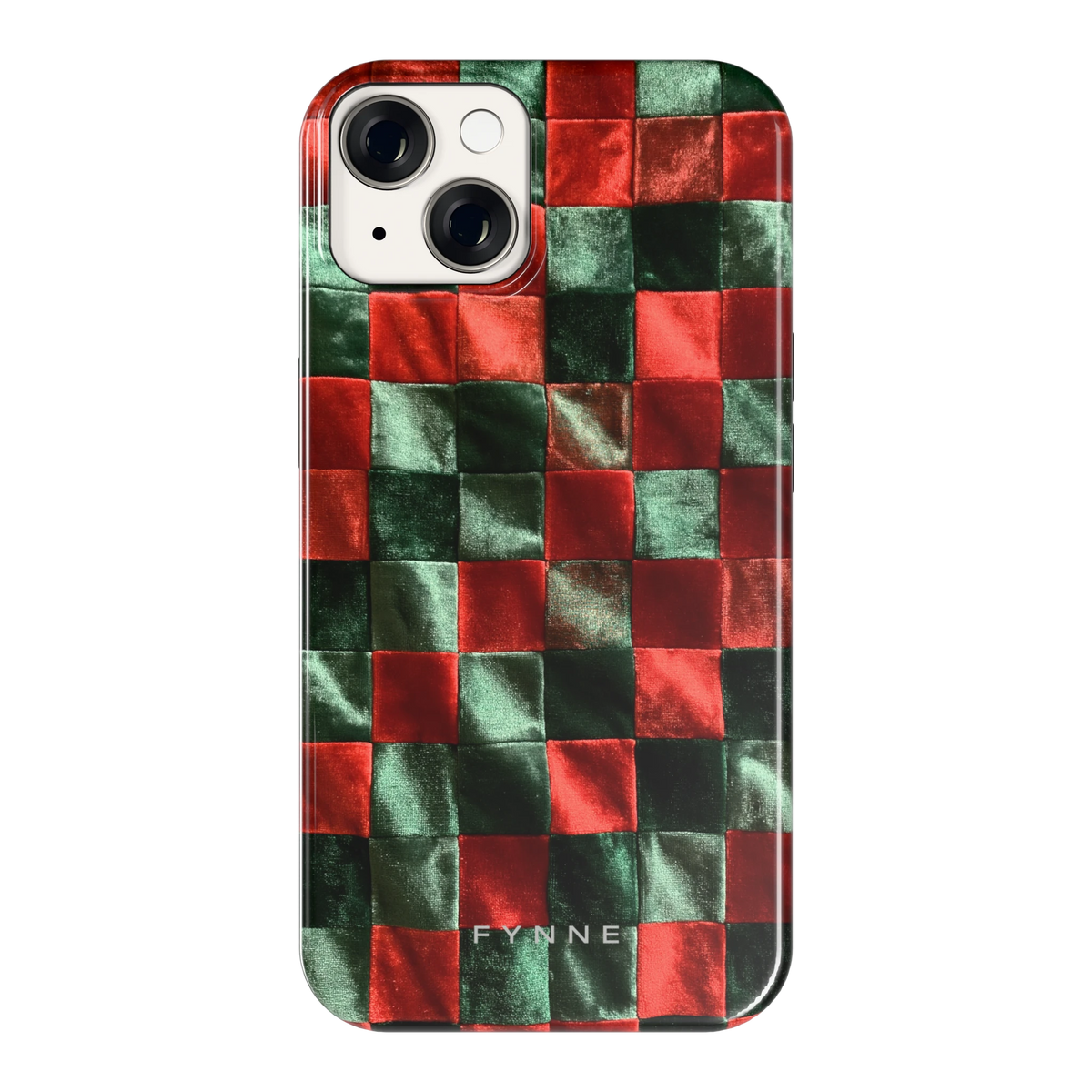 Patchwork met fluweellook hoesje voor iPhone 14, achterkant