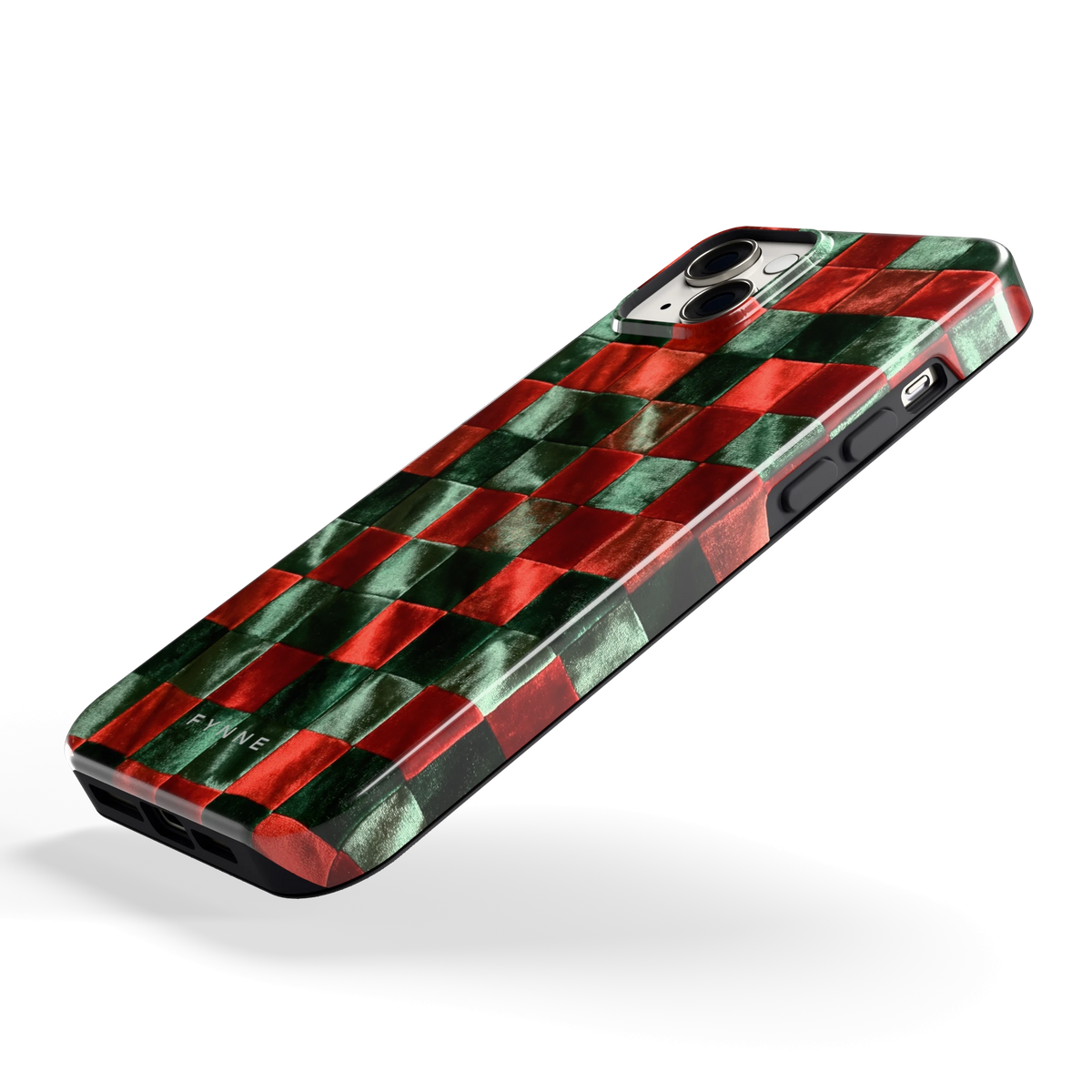 Patchwork met fluweellook hoesje voor iPhone 14 Plus, schuin