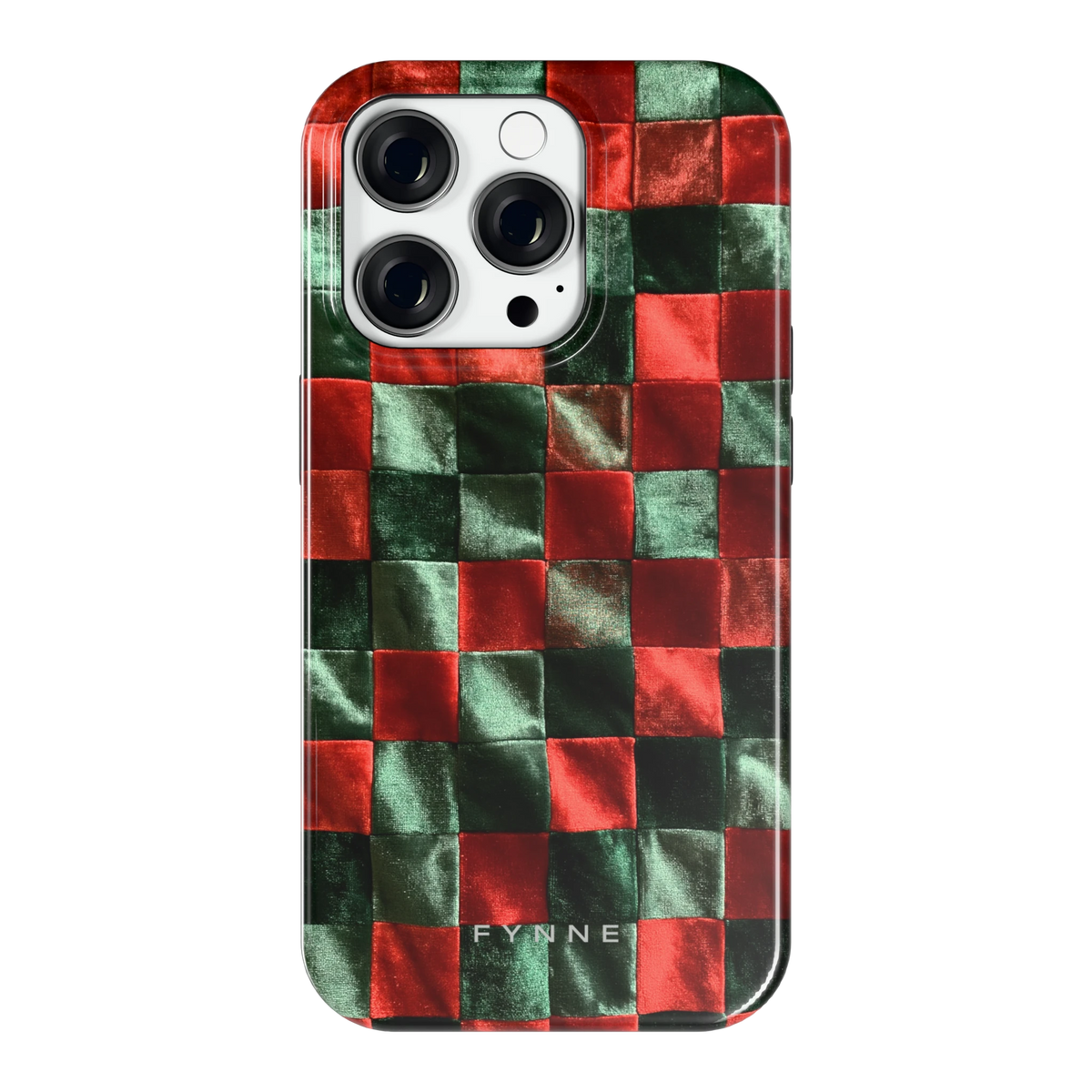 Patchwork met fluweellook hoesje voor iPhone 14 Pro, achterkant