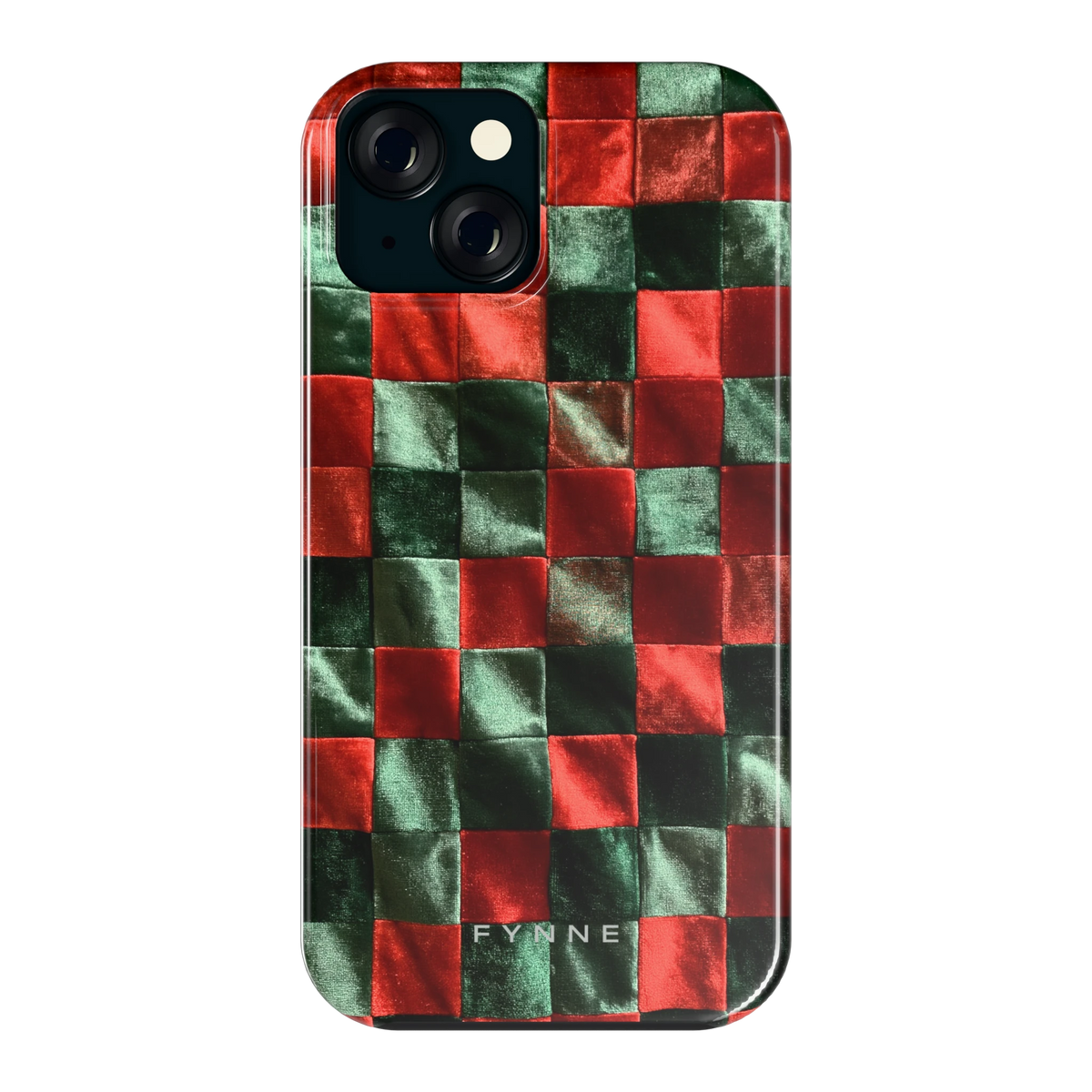 Patchwork met fluweellook hoesje voor iPhone 15, achterkant