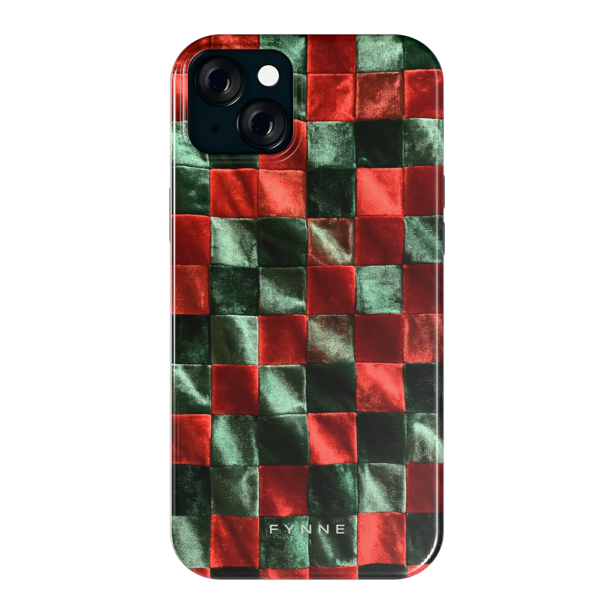 Patchwork met fluweellook hoesje voor iPhone 15 Plus, achterkant