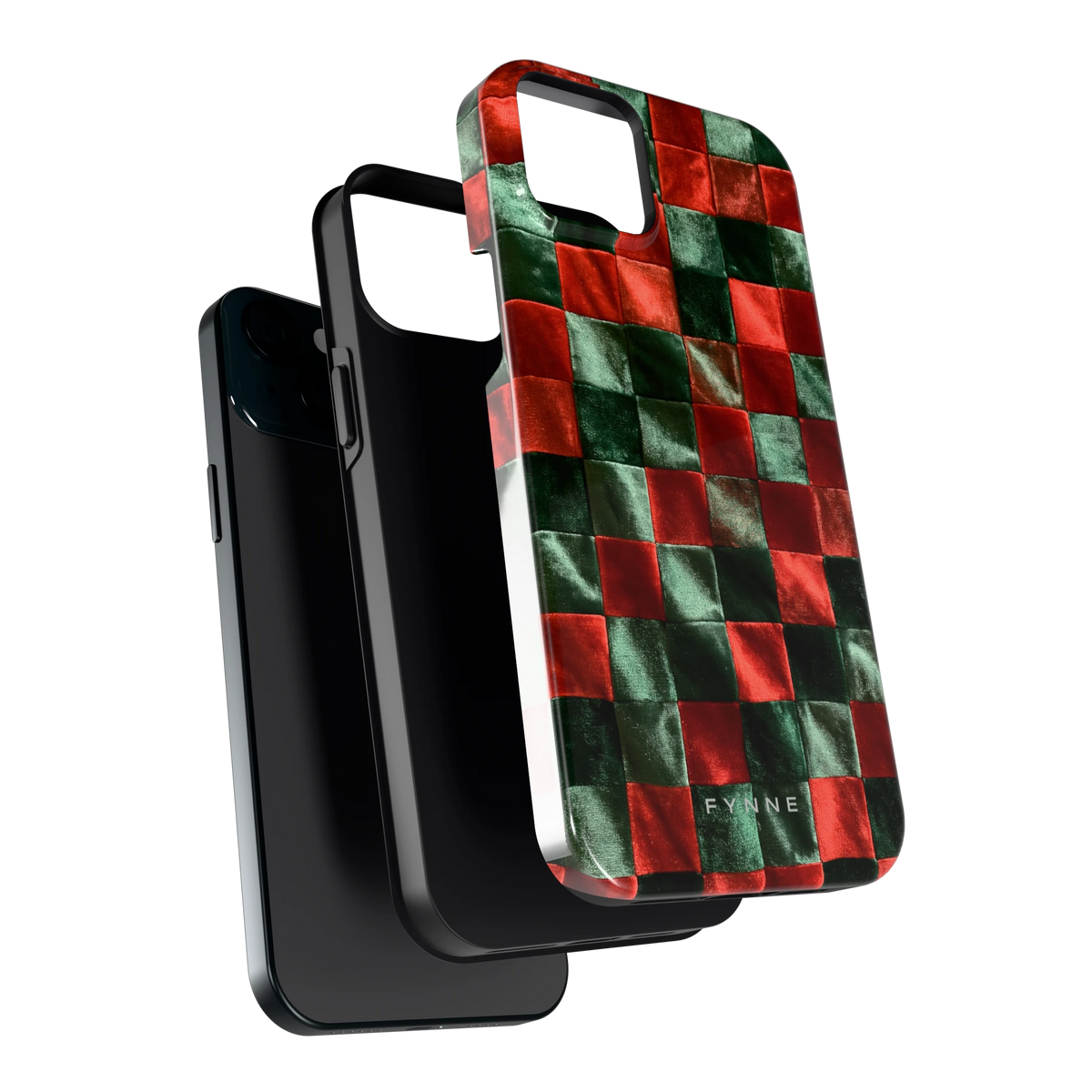 Patchwork met fluweellook hoesje voor iPhone 15 Plus, los van de telefoon