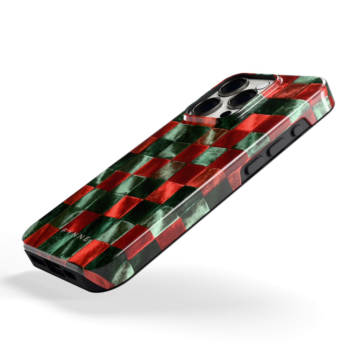 Patchwork met fluweellook hoesje voor iPhone 15 Pro, schuin