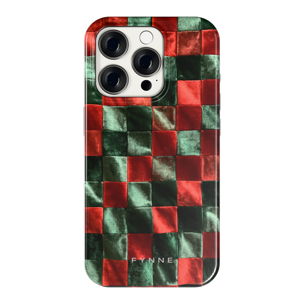 Patchwork met fluweellook hoesje voor iPhone 15 Pro, achterkant