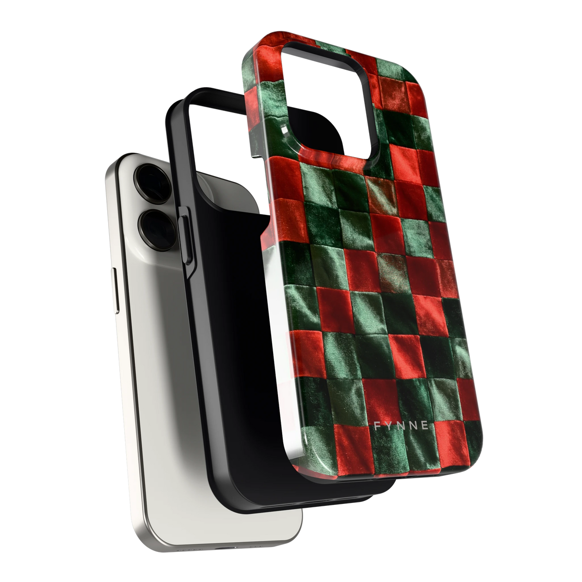 Patchwork met fluweellook hoesje voor iPhone 15 Pro, los van de telefoon
