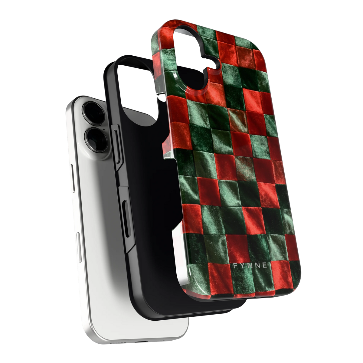 Patchwork met fluweellook hoesje voor iPhone 16, los van de telefoon