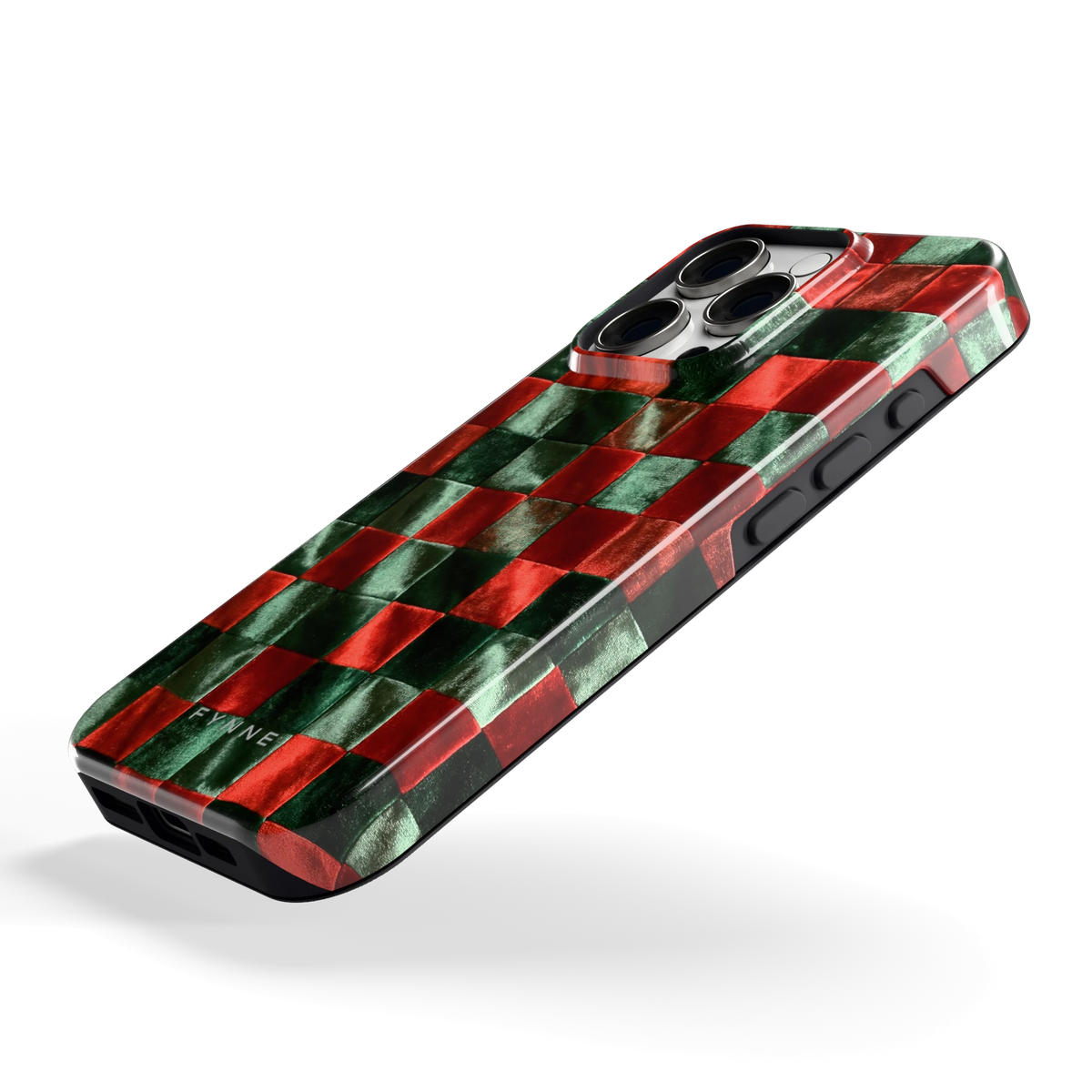 Patchwork met fluweellook hoesje voor iPhone 16 Pro, schuin