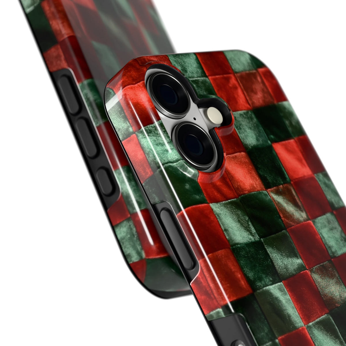 Patchwork met fluweellook hoesje voor iPhone 17, close-up