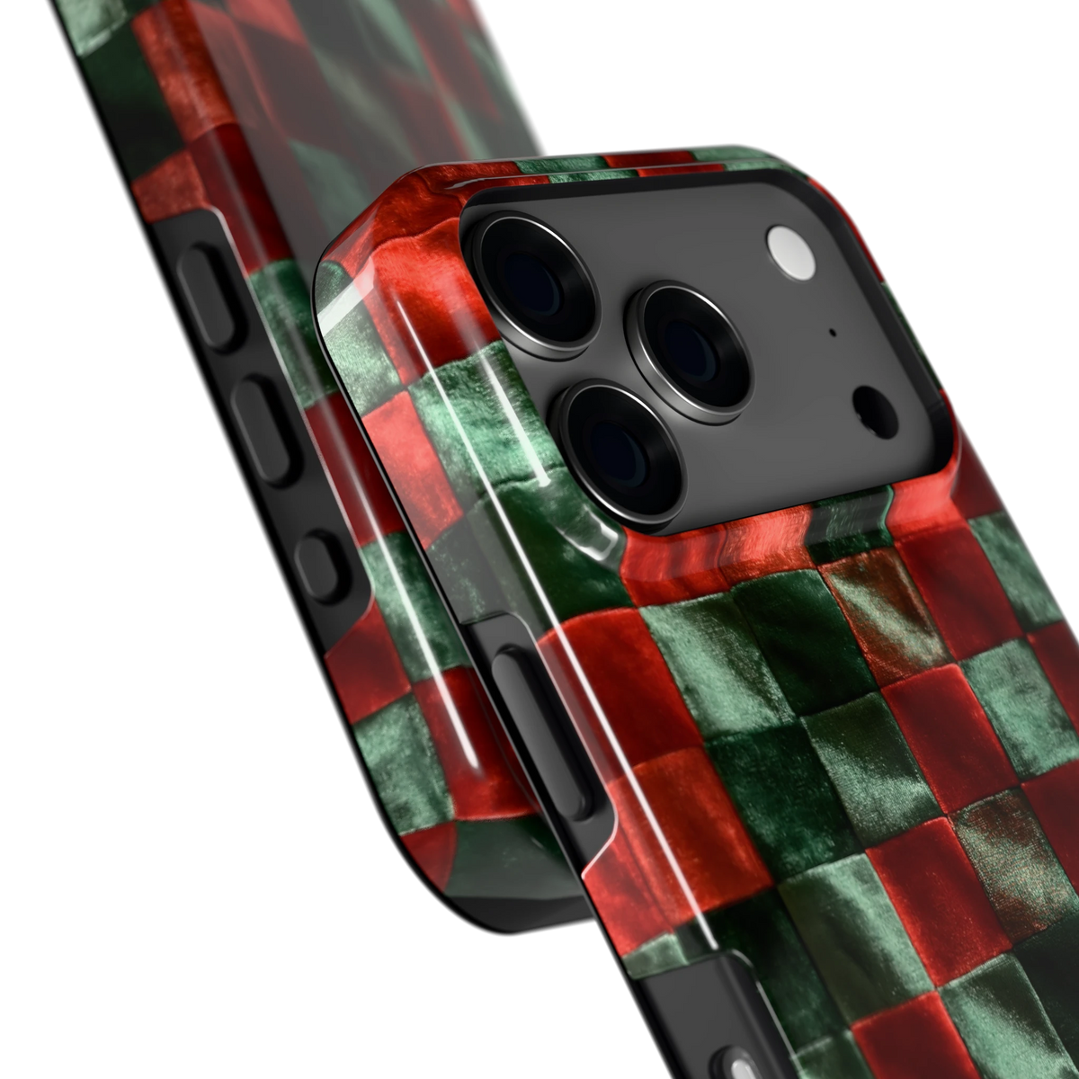 Patchwork met fluweellook hoesje voor iPhone 17 Pro, close-up