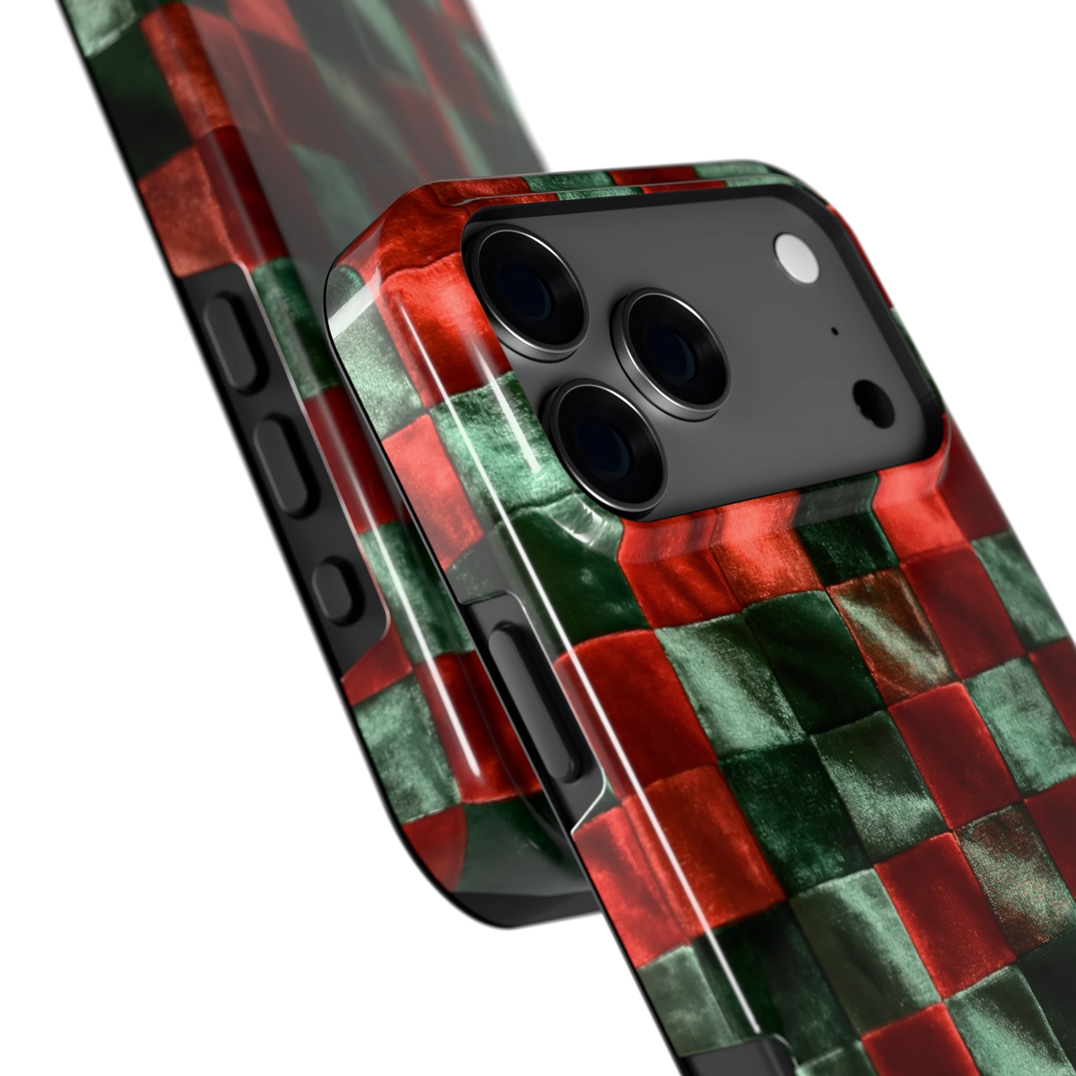 Patchwork met fluweellook hoesje voor iPhone 17 Pro Max, close-up