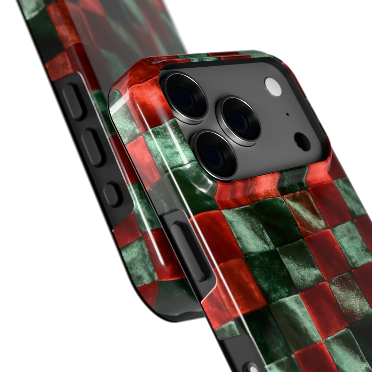 Patchwork met fluweellook hoesje voor iPhone 18 Pro, close-up