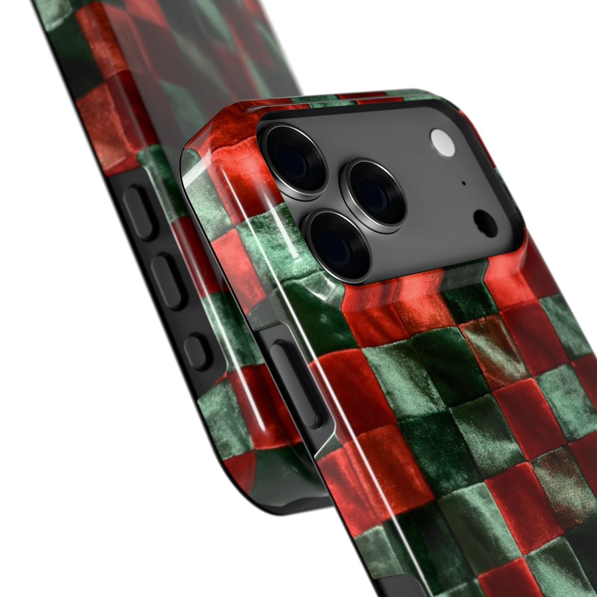 Patchwork met fluweellook hoesje voor iPhone 18 Pro Max, close-up