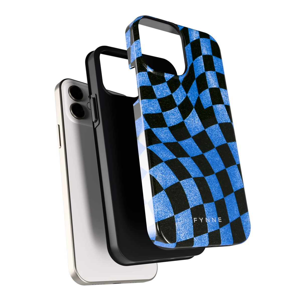 Golvend blauw dambord hoesje voor iPhone 12, los van de telefoon
