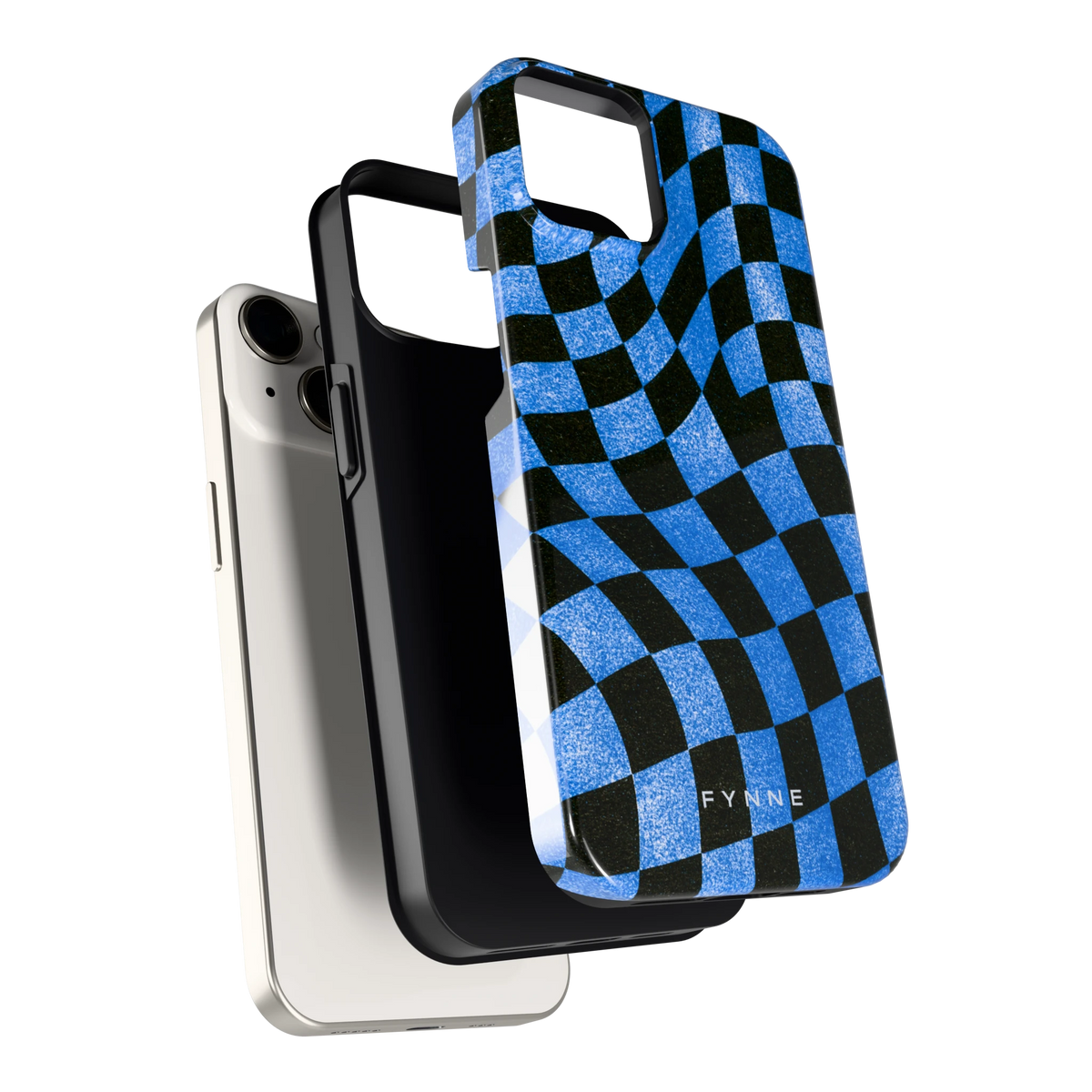 Golvend blauw dambord hoesje voor iPhone 14, los van de telefoon