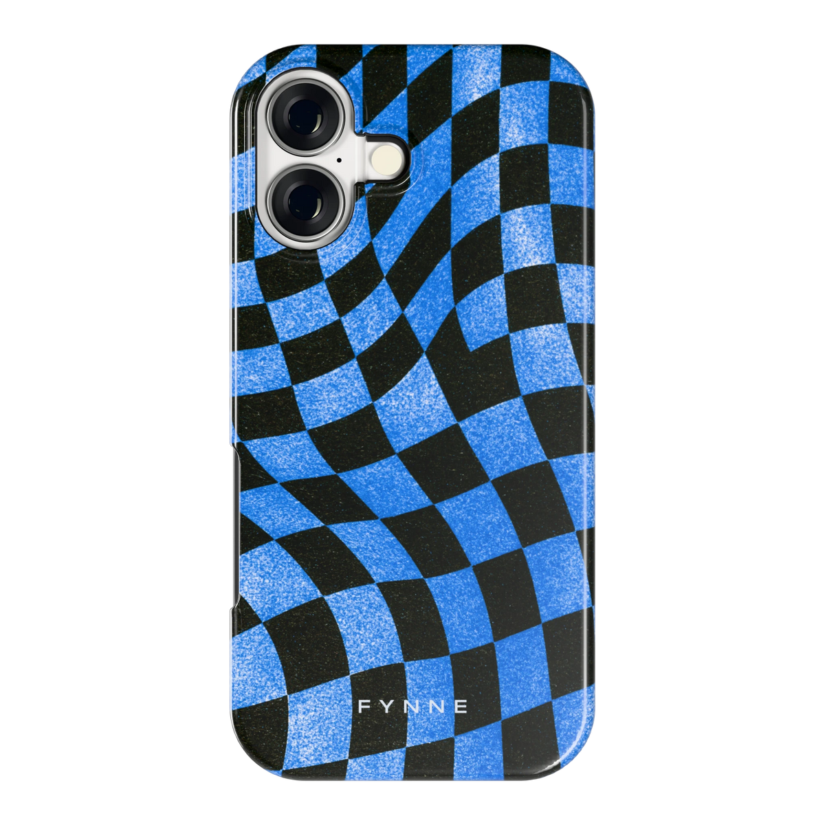 Golvend blauw dambord hoesje voor iPhone 17, achterkant