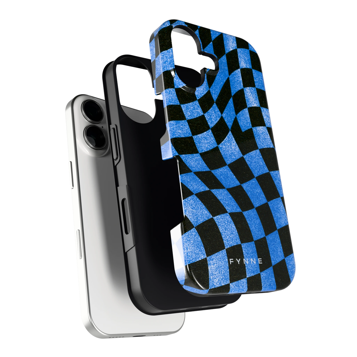 Golvend blauw dambord hoesje voor iPhone 17, los van de telefoon