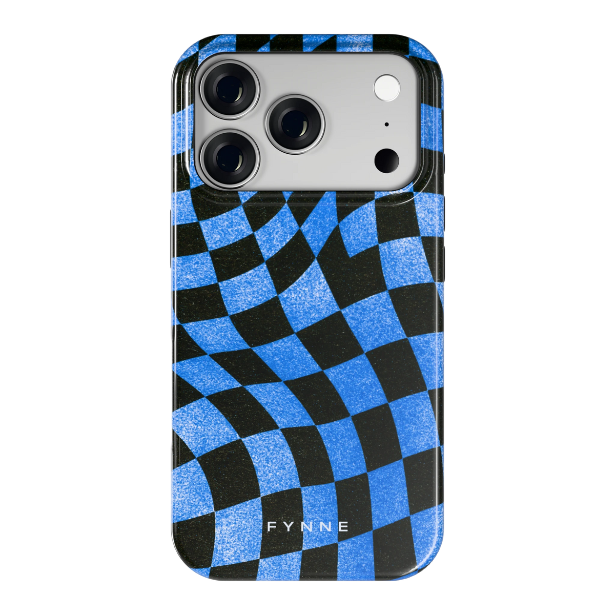 Golvend blauw dambord hoesje voor iPhone 18 Pro, achterkant