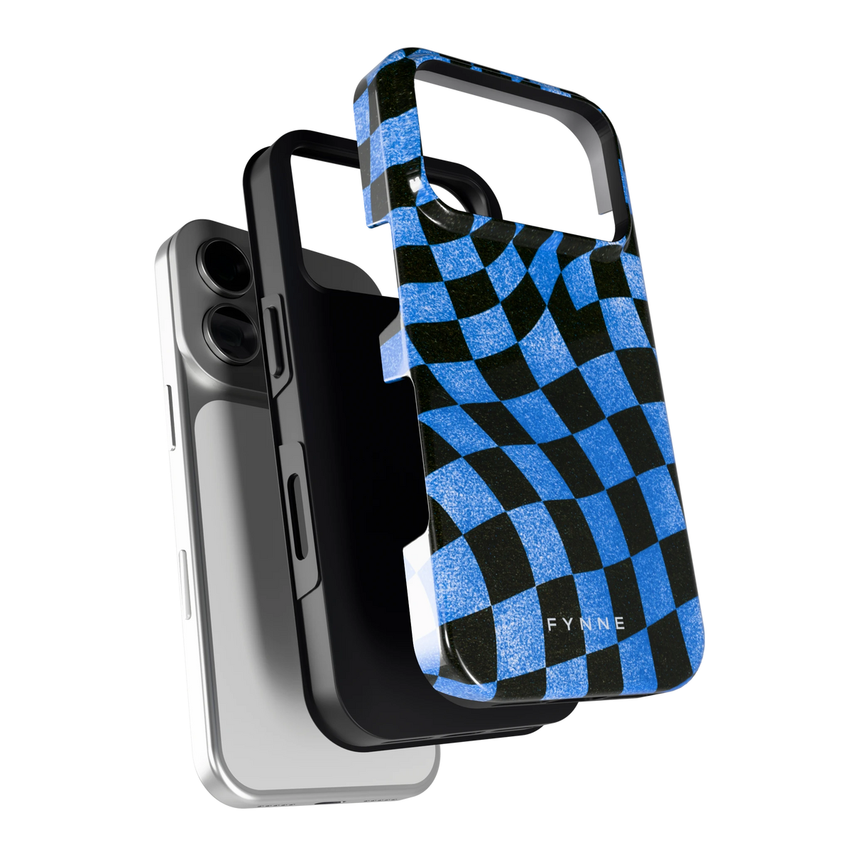 Golvend blauw dambord hoesje voor iPhone 18 Pro, los van de telefoon
