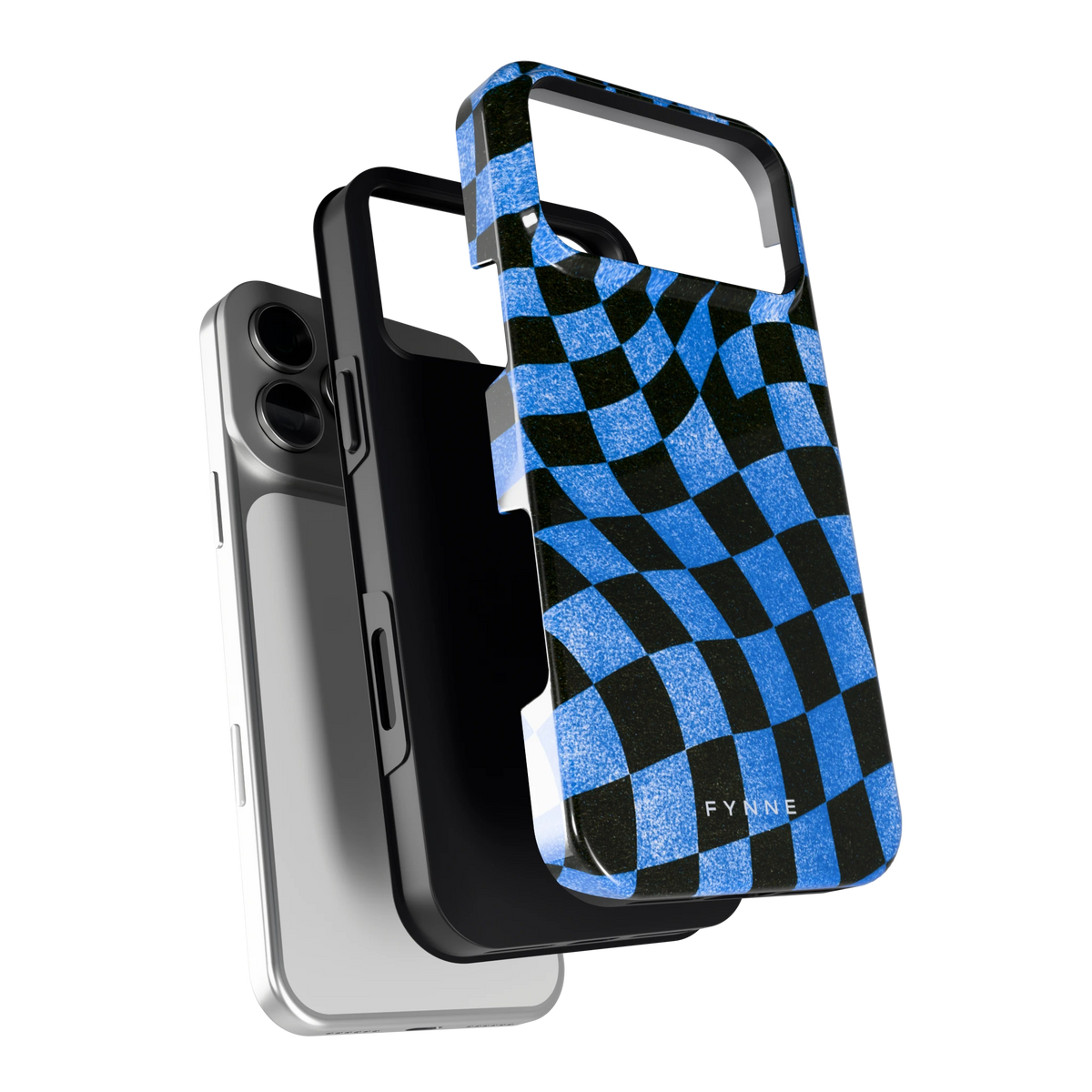 Golvend blauw dambord hoesje voor iPhone 18 Pro Max, los van de telefoon