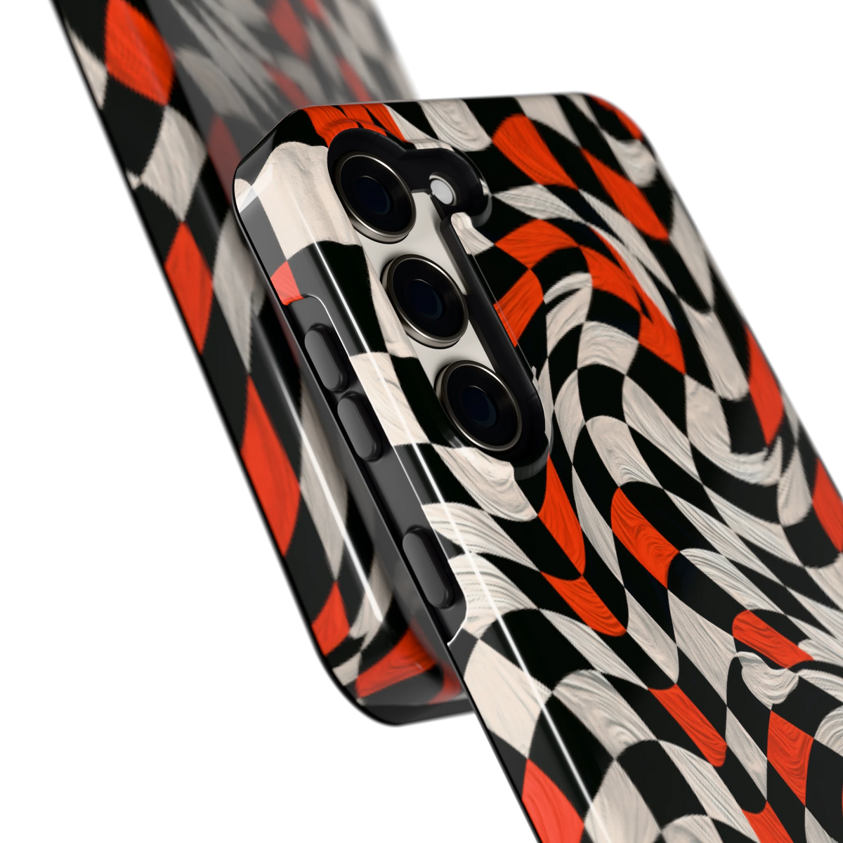 Kronkelend dambord hoesje voor Galaxy S23+, close-up