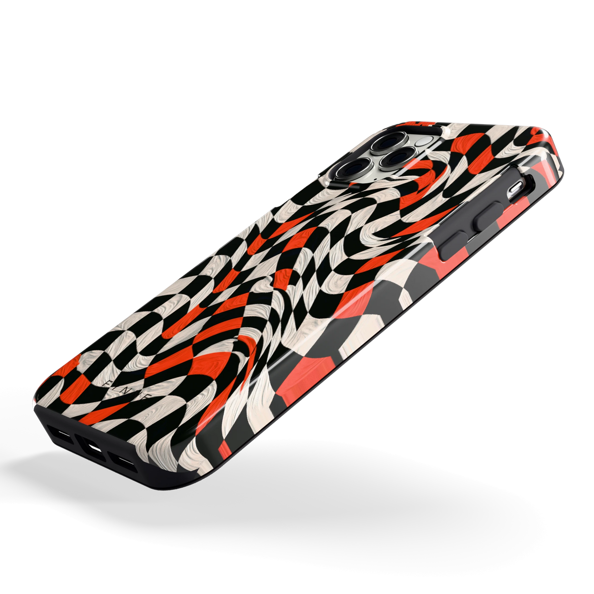 Kronkelend dambord hoesje voor iPhone 11 Pro, schuin